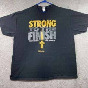 2014 Kerusso Jesus Shirt Adult 2XL Black Graphic Tee Strong to the Finish Christ